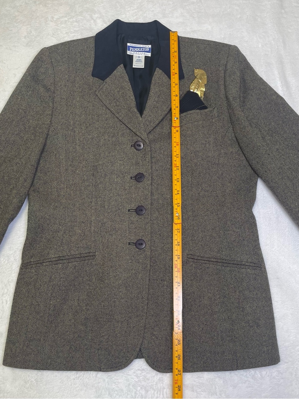 Vintage Pendleton 10P Wool Herringbone Blazer Brown Gray Navy Velvet Collar - Picture 8 of 10